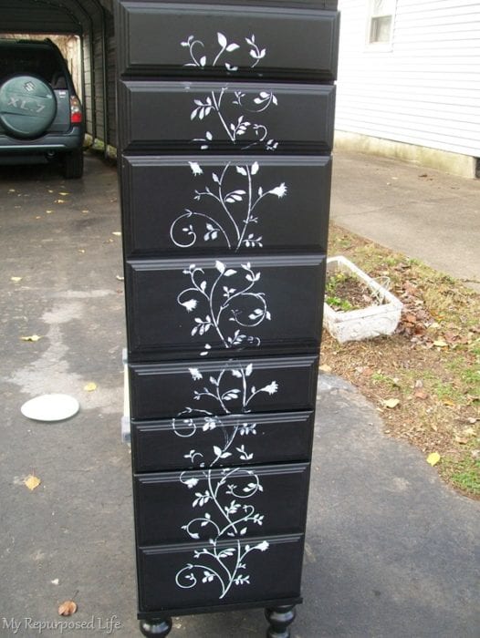 stenciled drawer fronts lingerie chest made from stacked desk