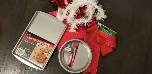 dollar store christmas project cake pans cookie sheet