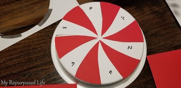 dry fit of red paper pinwheel sections