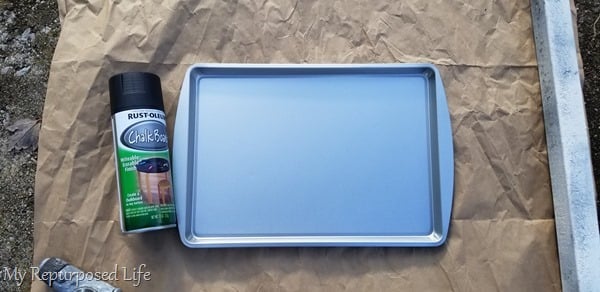 spray cookie sheet with chalkboard paint