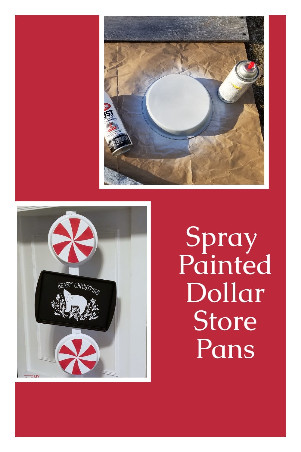 Easy step by step directions on how to make Christmas decor using aluminum cake pans and a cookie sheet. Sweet peppermint decor and a chalkboard. It can be used as a menu board, or a welcome sign for the front porch. via @repurposedlife