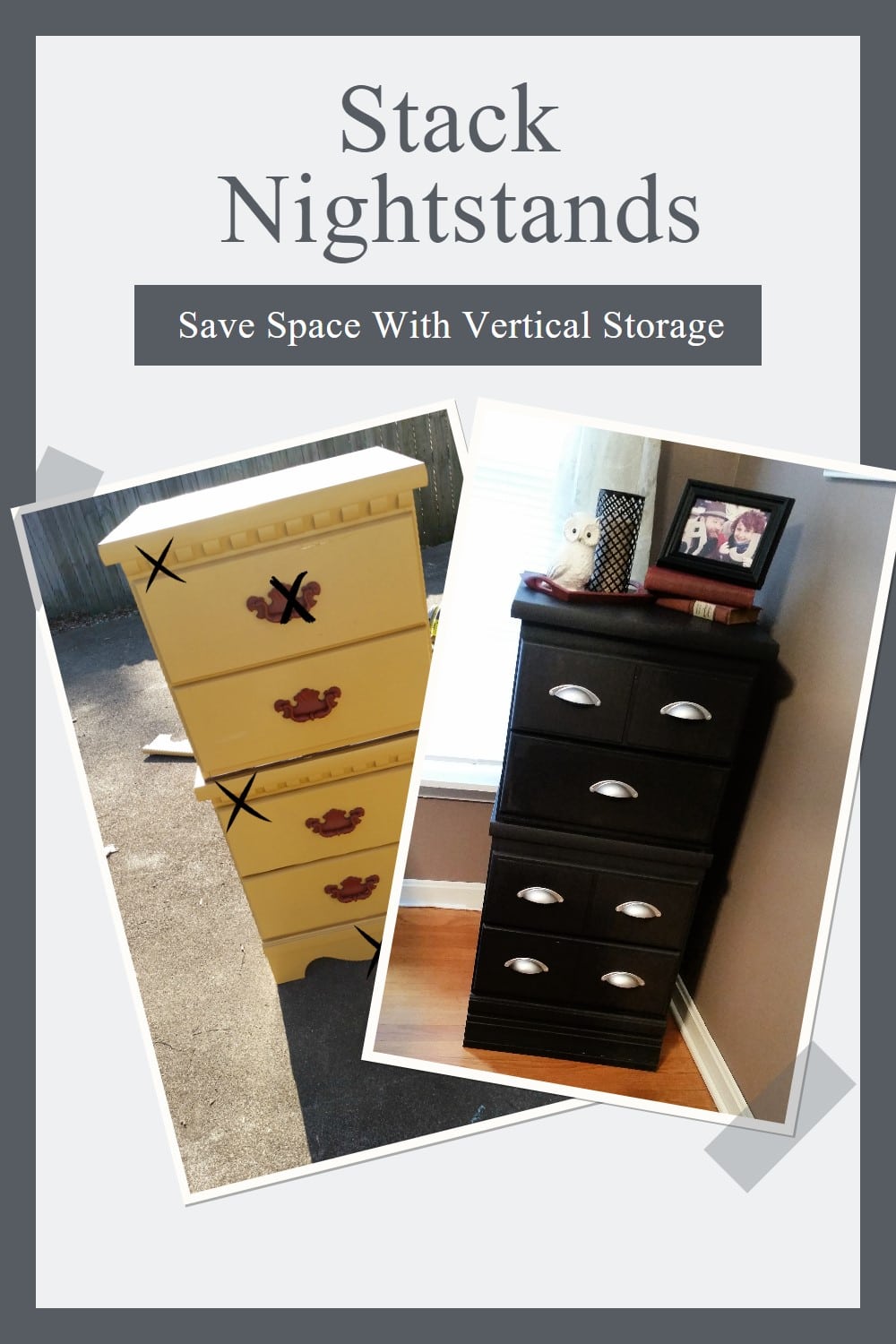 This small chest made from repurposed nightstands gives a good amount of storage with a small footprint. Vertical storage is a great option in small spaces. #MyRepurposedLife #repurposed #nightstands #stacked #furniture #vertical #storage via @repurposedlife