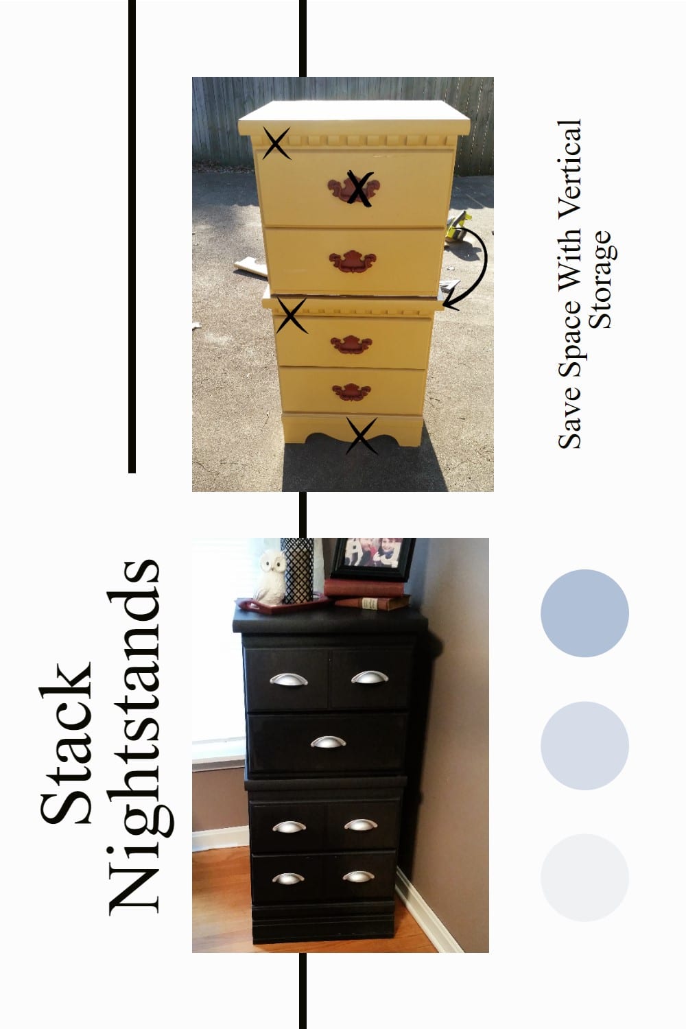 This small chest made from repurposed nightstands gives a good amount of storage with a small footprint. Vertical storage is a great option in small spaces. #MyRepurposedLife #repurposed #nightstands #stacked #furniture #vertical #storage via @repurposedlife