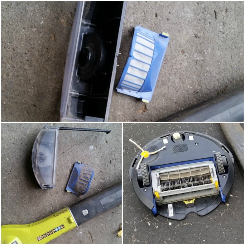 clean roomba with leaf blower