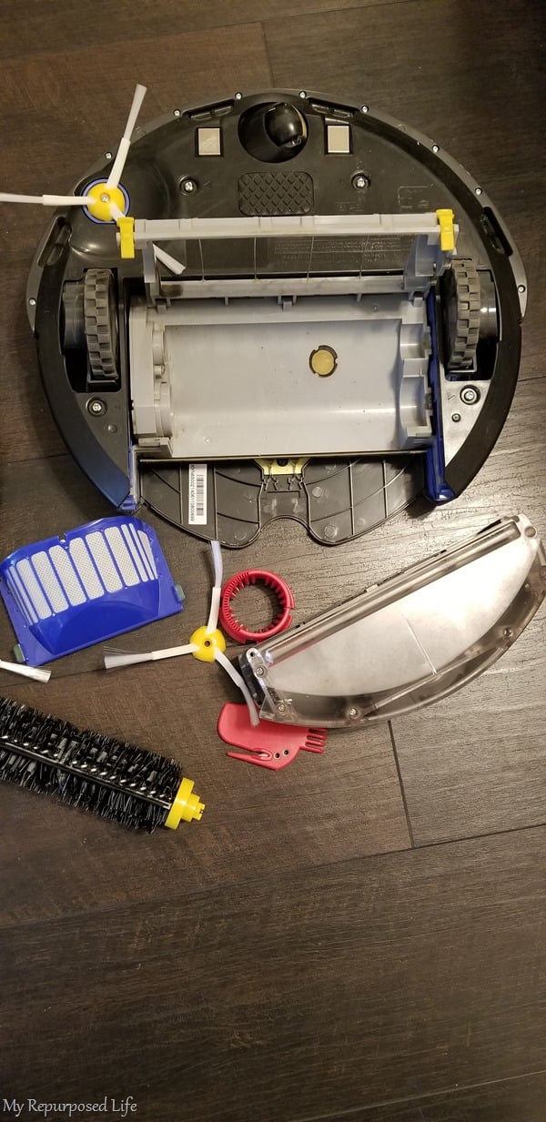 How to do a thorough iRobot Cleaning of your Roomba vacuum cleaner. Tips on cleaning and repairing. With proper maintenance, your roomba will not fail you. #MyRepurposedLife #roomba #diy via @repurposedlife