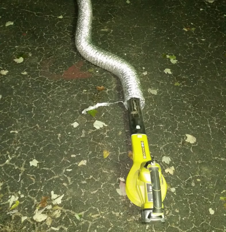use a leaf blower to clean dryer vent