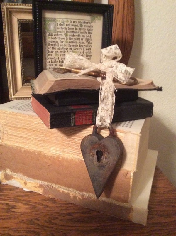 heart shaped padlock with fake rust