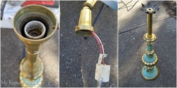 how to gut an old lamp to make a candlestick