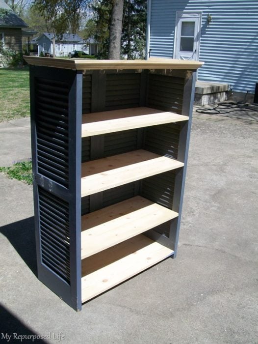 side view of bookcase made from shutters