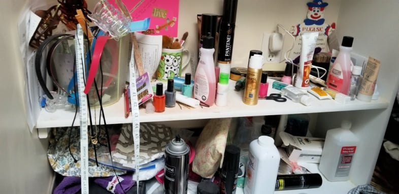 toiletries linen closet chaos