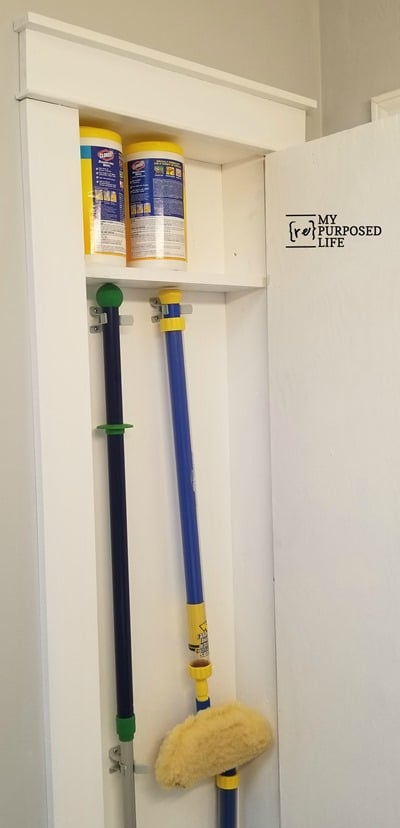 diy broom closet installed between the studs MyRepurposedLife
