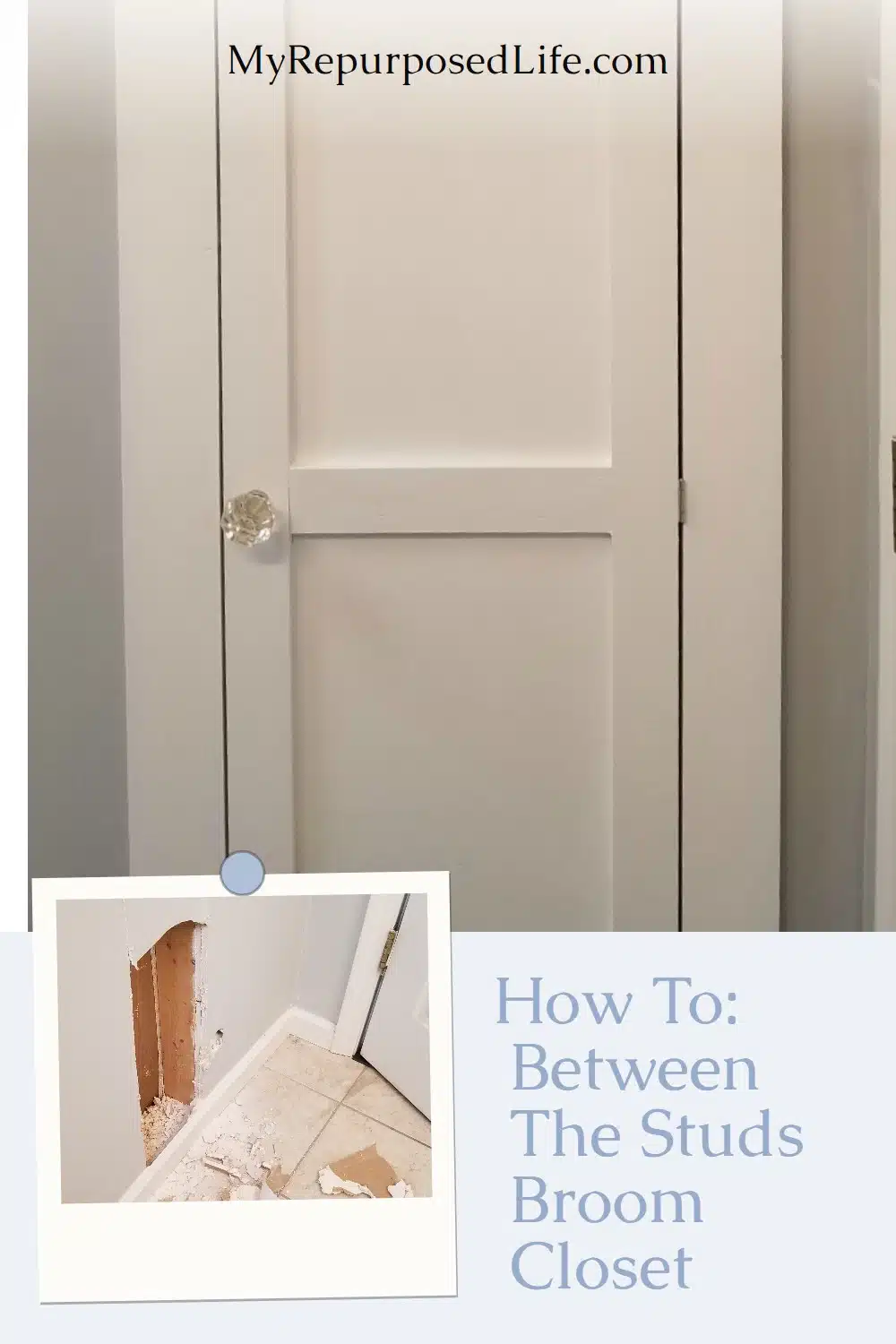 Building a closet between the studs is a great option for the kitchen or bathroom.This diy storage closet is perfect for storing tall items. #MyRepurposedLife #diy #closet #organization via @repurposedlife