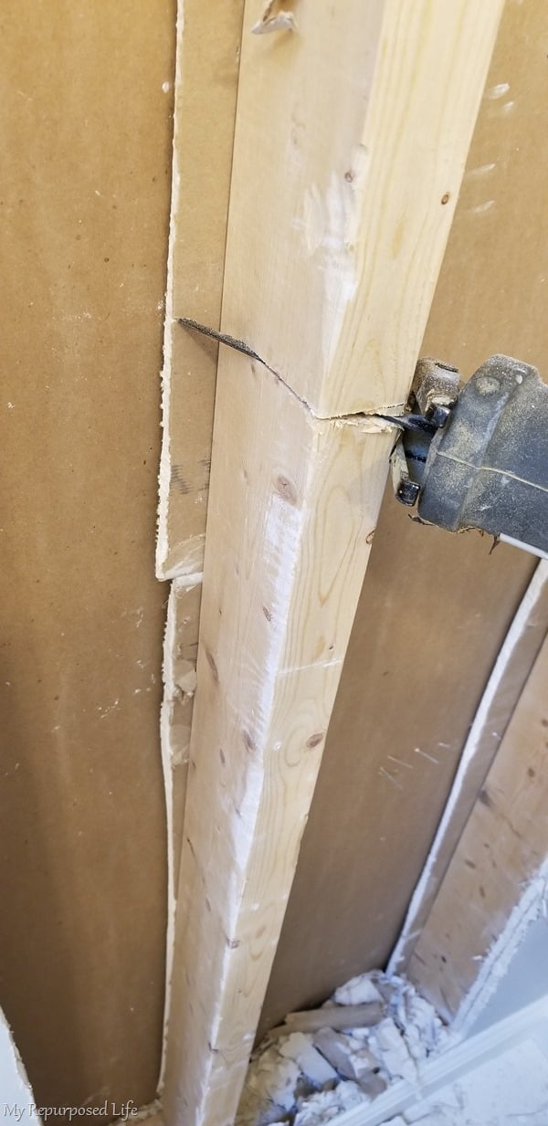 reciprocating saw cuts stud for broom closet
