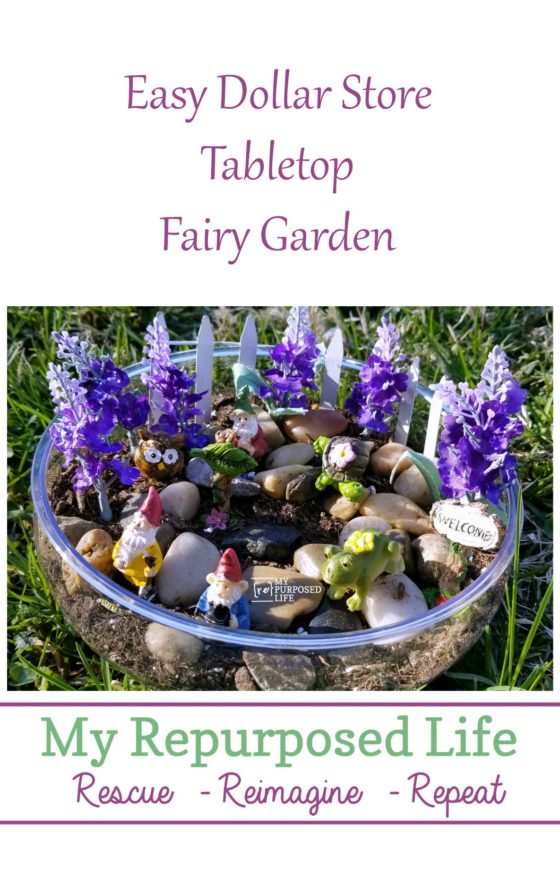 tabletop fairy garden using Dollar Store Items My Repurposed Life®