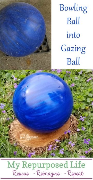 gazing ball made from a bowling ball MyREpurposedLife