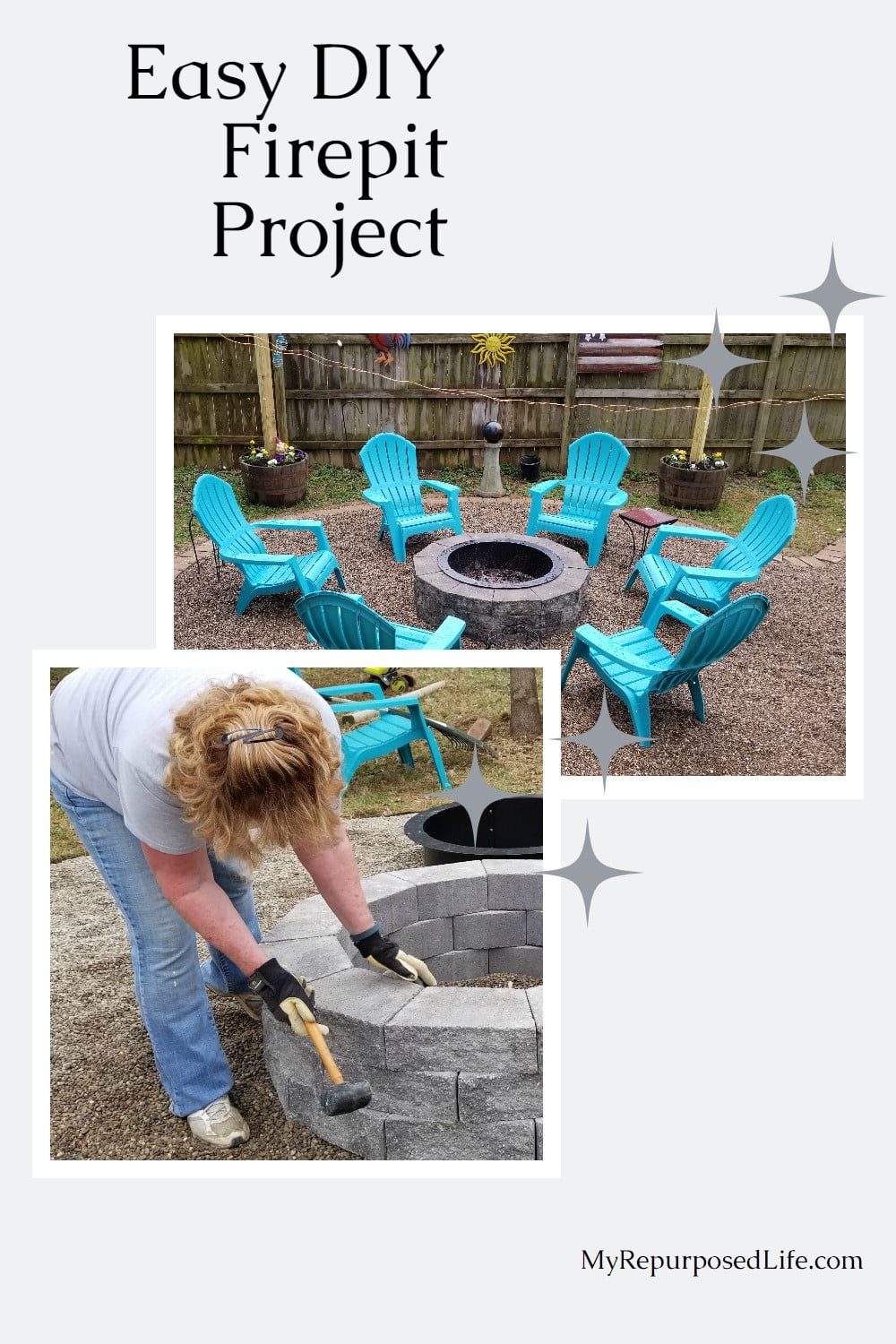 How to easily make a firepit for your backyard with these step by step directions. If a couple of grandmas can do this, so can you! You got this, do it yourself to make it customized to what you want. #MyRepurposedLife via @repurposedlife