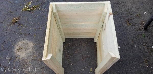 how to make a wooden planter box to cover up plastic flower pots