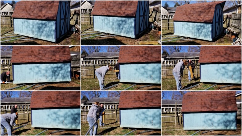 pivot a garden shed to move across the yard