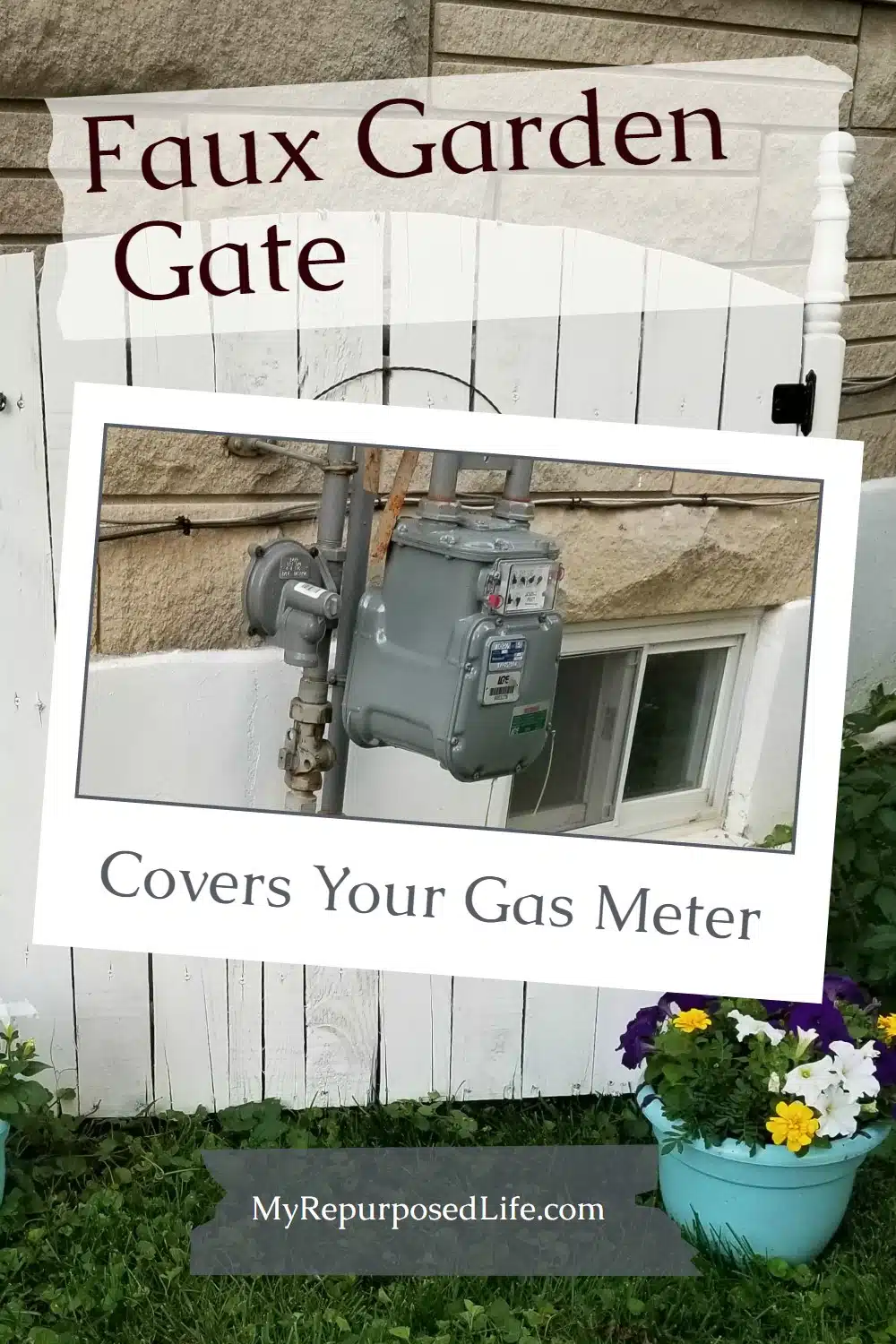 How to disguise an outdoor eyesore such as a gas meter with a faux garden gate using pallet wood and more #MyRepurposedLife #pallet #repurposed #gasmeter via @repurposedlife
