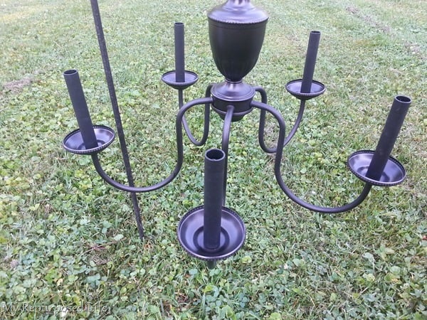 repurposed chandelier with solar lights