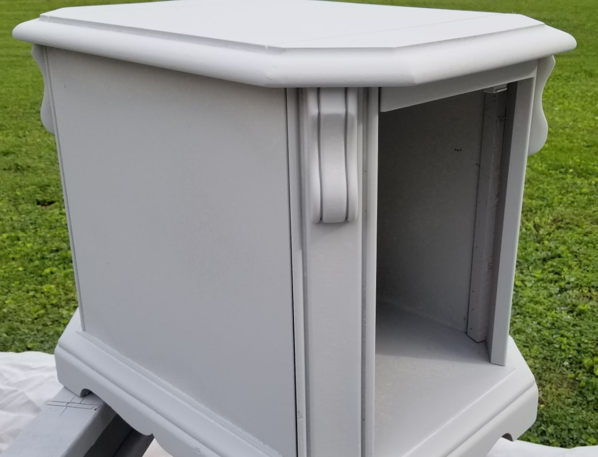 small dated end table painted gray