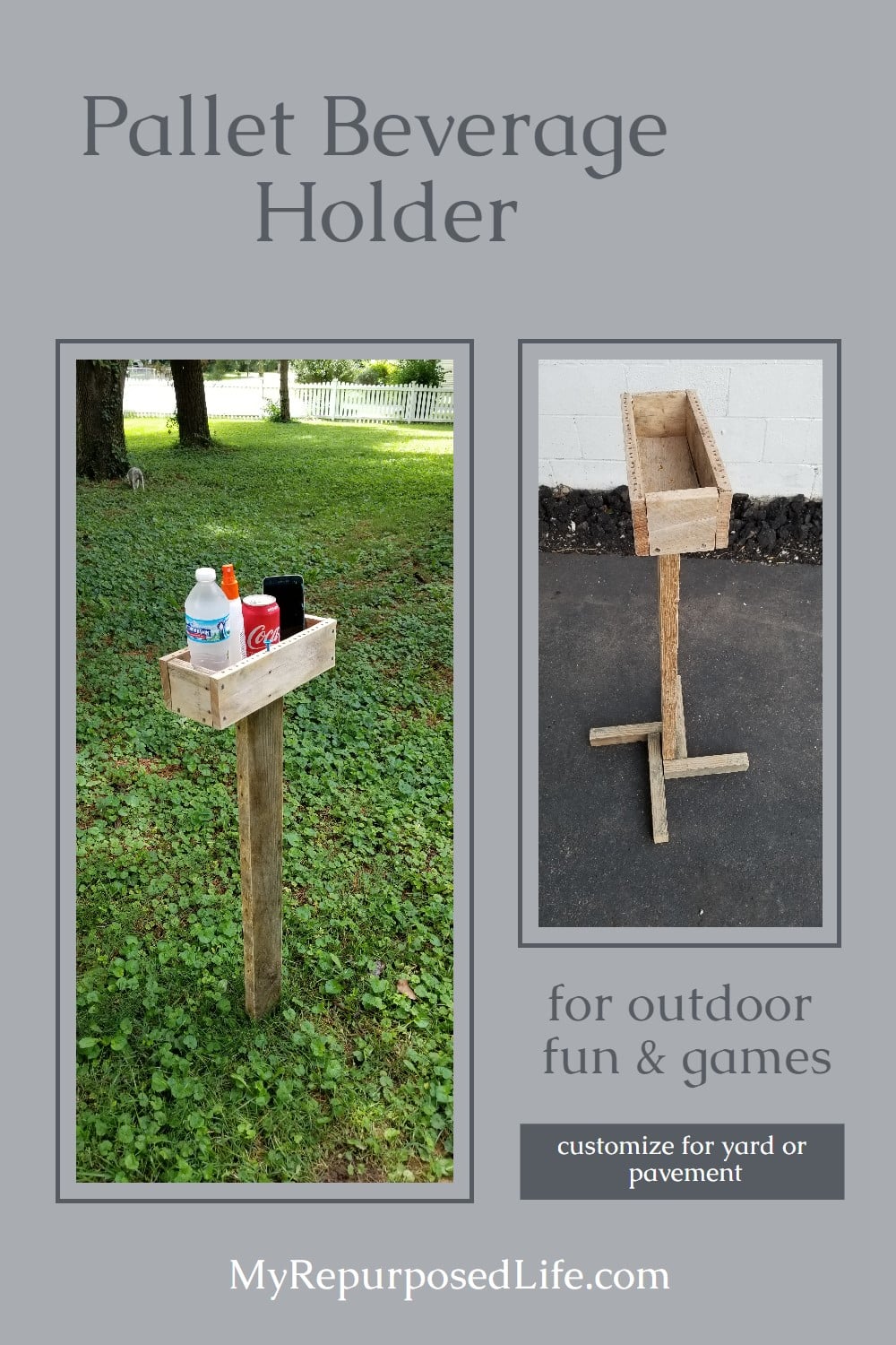 Make a beverage holder with score pegs for outdoor game play. Customize your beverage holder for the yard or on pavement for ping pong games in the garage. Step by step directions to complete this easy weekend project. via @repurposedlife