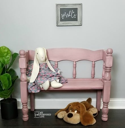 pink glazed small wooden bench for dolls or toddlers MyRepurposedLife
