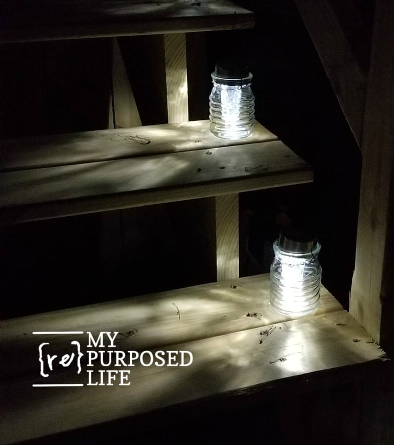 small solar light lanterns on deck stairs MyRepurposedLife
