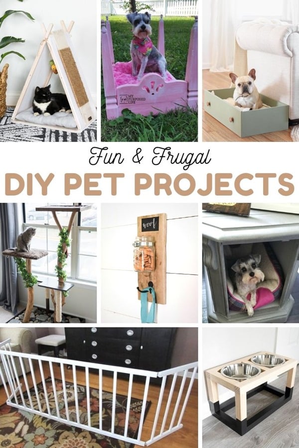 Fun & Frugal DIY Pet Project ideas. More than 20 ideas to inspire you to diy a pet project this weekend. Ideas for cats and dogs of all sizes. Easy projects you can even do in an afternoon or less. #MyRepurposedLife #pets #projects #diy #cats #dogs via @repurposedlife