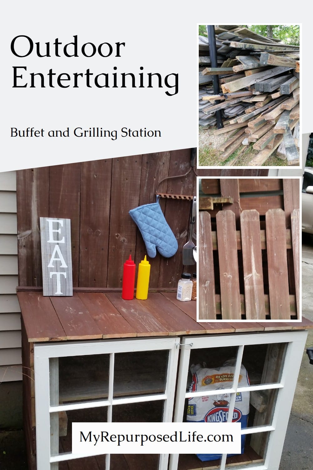 Are you an outdoors person who loves to grill or garden? This cabinet is easy to build and because it uses all reclaimed lumber, the price is right! #MyRepurposedLife #reclaimed #outdoor #barbecue #grilling #gardening #potting via @repurposedlife