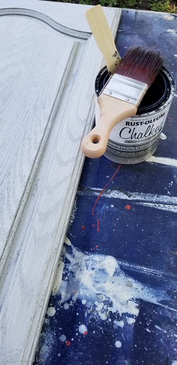 smoked glaze cabinet door chalkboard project