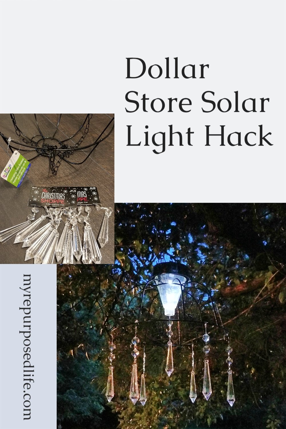 This easy to make basket solar light feature will illuminate your patio and and the glass prisms will add shimmer! quick project! #MyRepurposedLife #easy #dollarstore #project #dollarstoredesignsquad via @repurposedlife