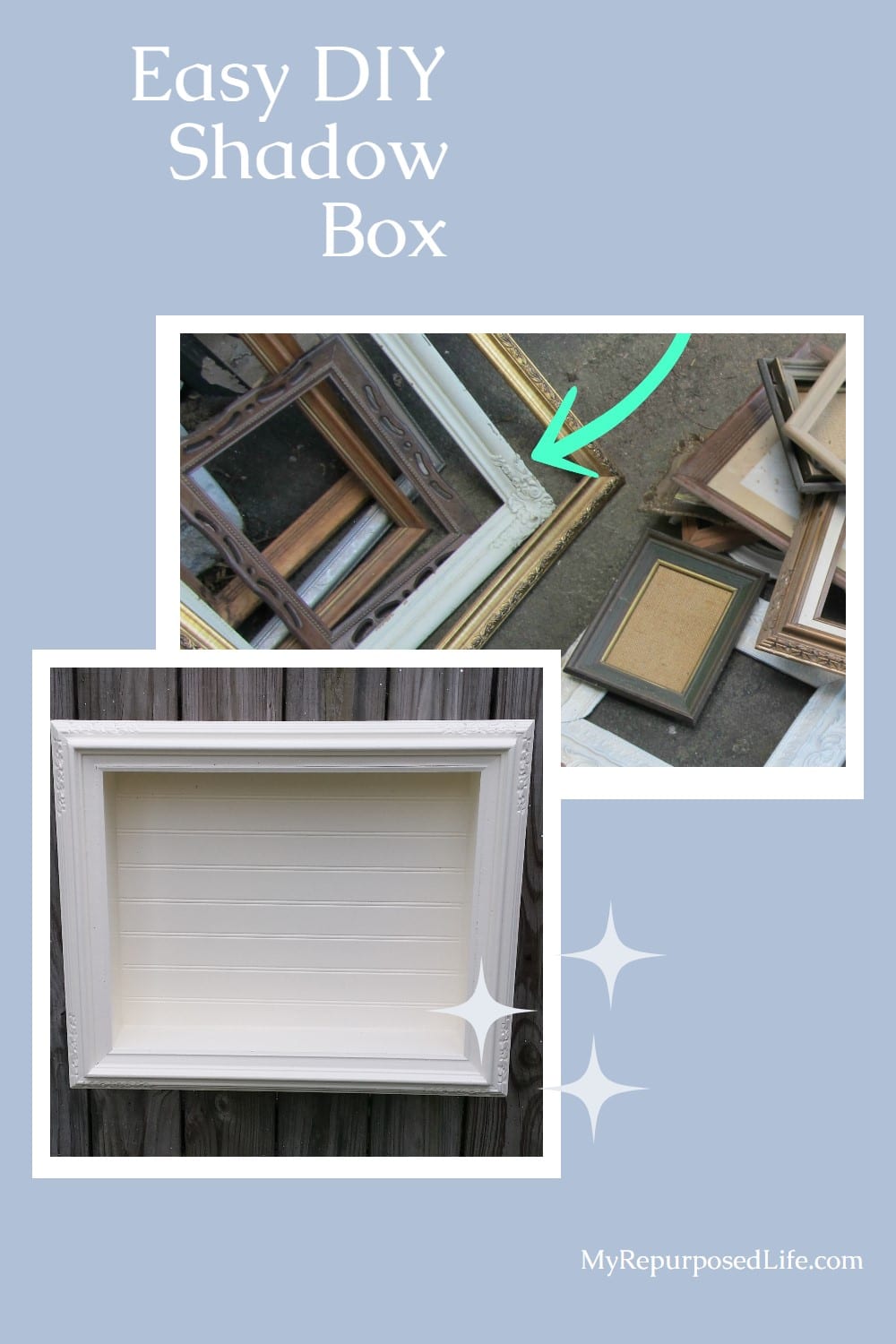 Step by step directions on how to make an easy shadow box out of a thrift store picture frame. The possibilities are endless. #myrepurposedlife #repurposed #pictureframe #shadowbox #diy #easy #project via @repurposedlife
