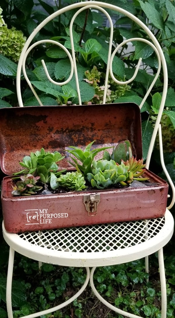 rusty vintage toolbox succulent planter MyRepurposedLife