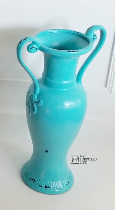 thrift store over sized aqua vase makeover MyRepurposedLife