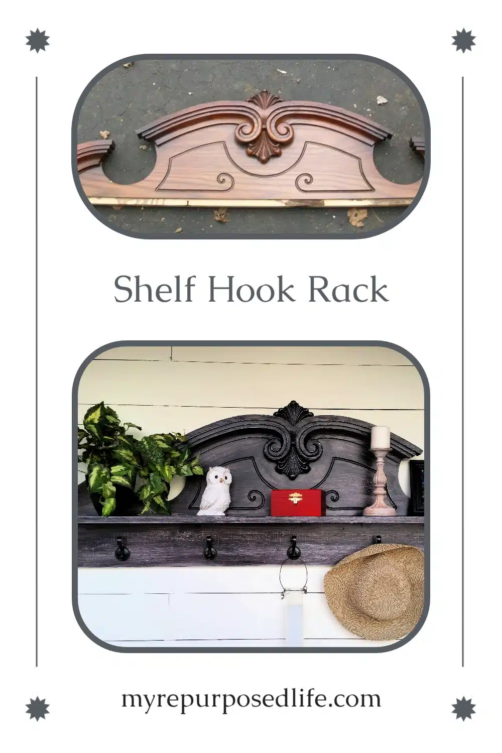 My Repurposed Life did a makeover on this awesome china hutch topper! Now it's a coat rack shelf! #MyRepurposedLife #repurposed #furniture #coatrack #shelf via @repurposedlife