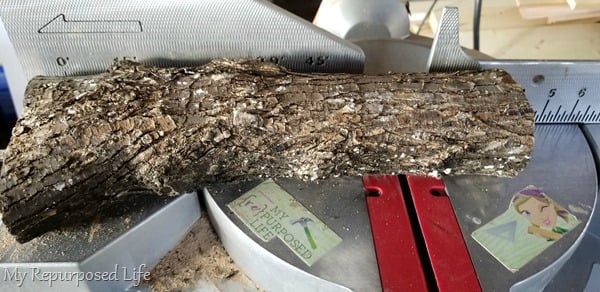 cut log project on miter saw