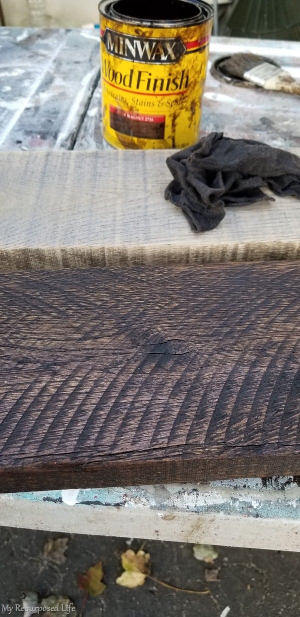 walnut stain on oak pallet board