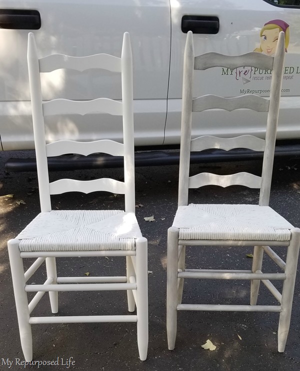 white glazed ladder back chair before and after