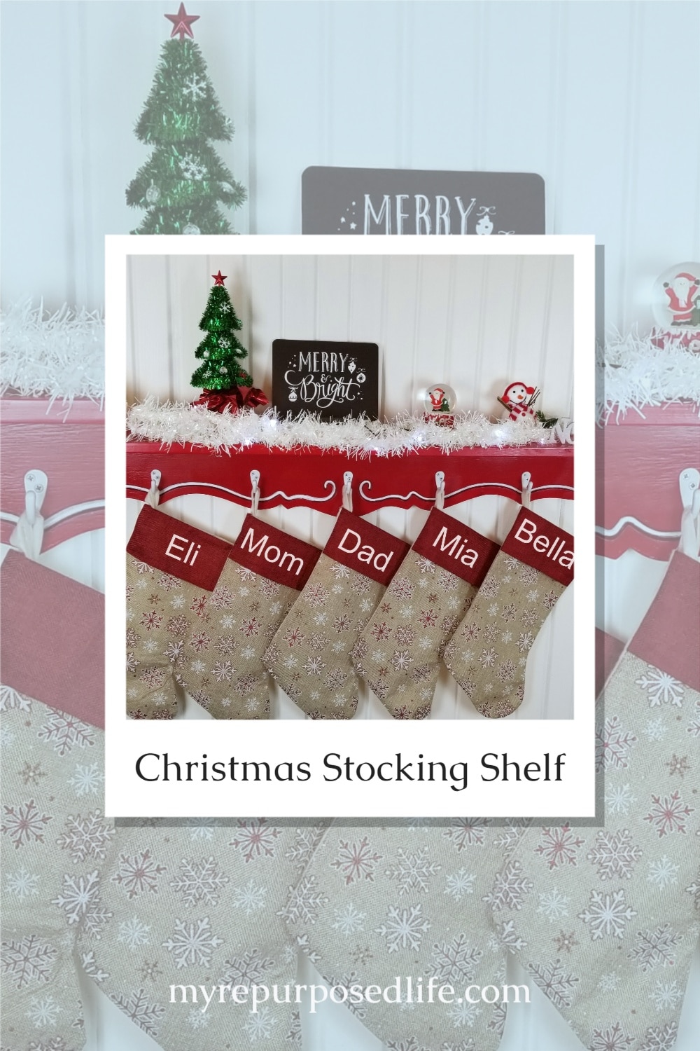 Easy step by step directions will show you how easy it is to make a Christmas Stocking Shelf for your family. You may not have a valance, but this could easily be made from two boards. #MyRepurposedLife #Christmas #stockingholder #shelf #easy #diy #project via @repurposedlife