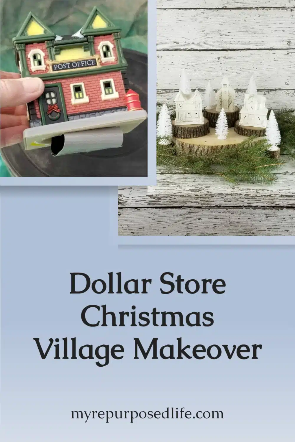 Update a plastic Christmas village from the dollar store. You can also pick up a Christmas village at a thrift store to paint. #MyRepurposedLife #Christmas #decor #easy #paint #project via @repurposedlife