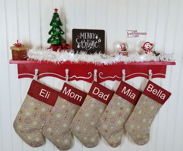 christmas stocking shelf with stockings MyRepurposedLife