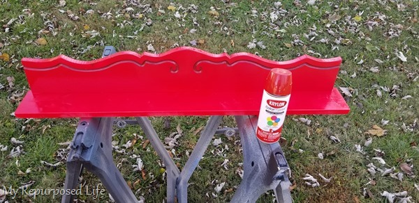 red gloss spray paint Christmas Stocking Shelf