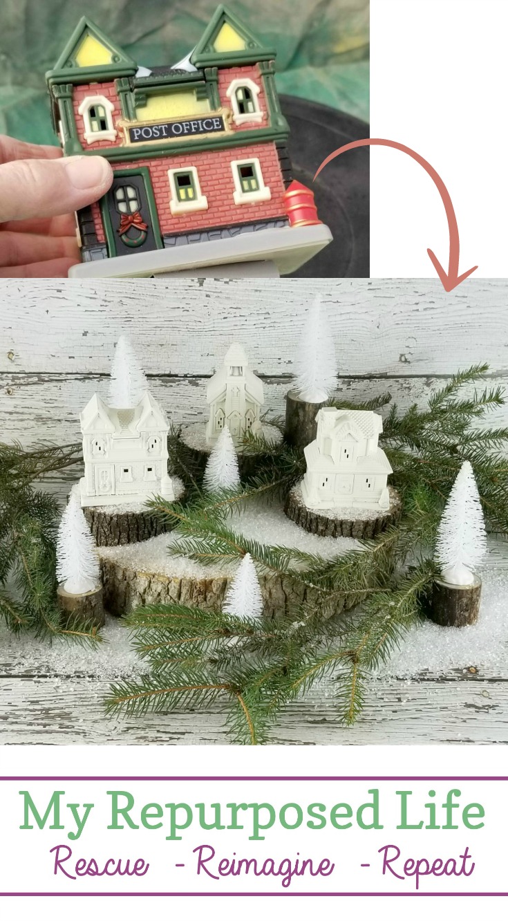 Update a plastic Christmas village from the dollar store. You can also pick up a Christmas village at a thrift store to paint. #MyRepurposedLife #Christmas #decor #easy #paint #project via @repurposedlife