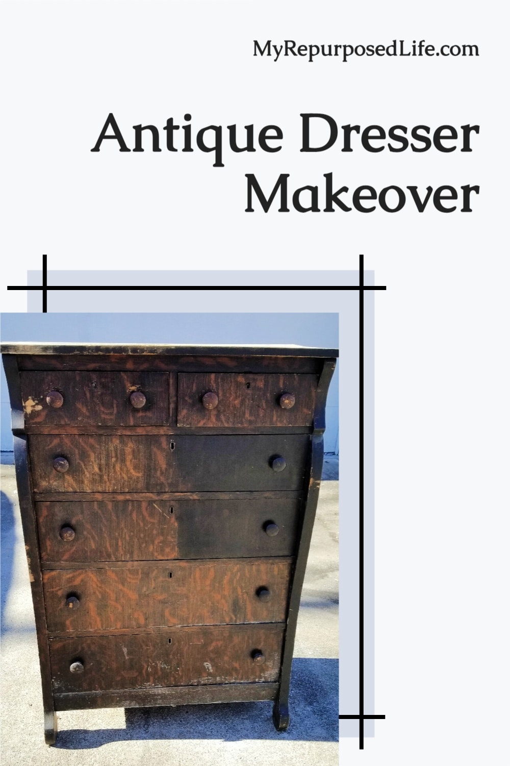 This free chest of drawers gets a new lease on life with a few repairs and some paint. Using a paint sprayer makes this a quick and easy furniture flip! #MyRepurposedLife #furniture #makeover #dresser #diy #paintsprayer #easy #project #furnitureflip via @repurposedlife