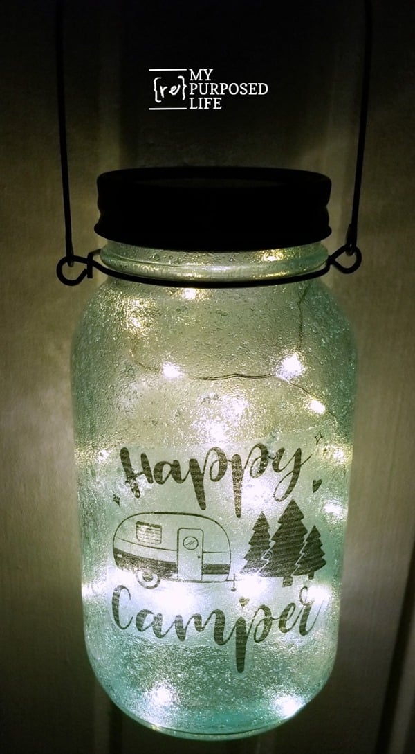 Happy Camper Mason Jar Luminary MyRepurposedLife