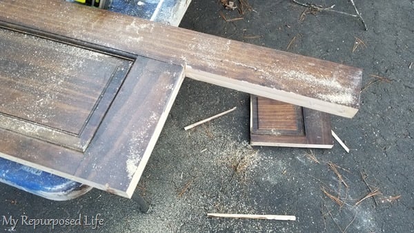 cutting door to make a bench