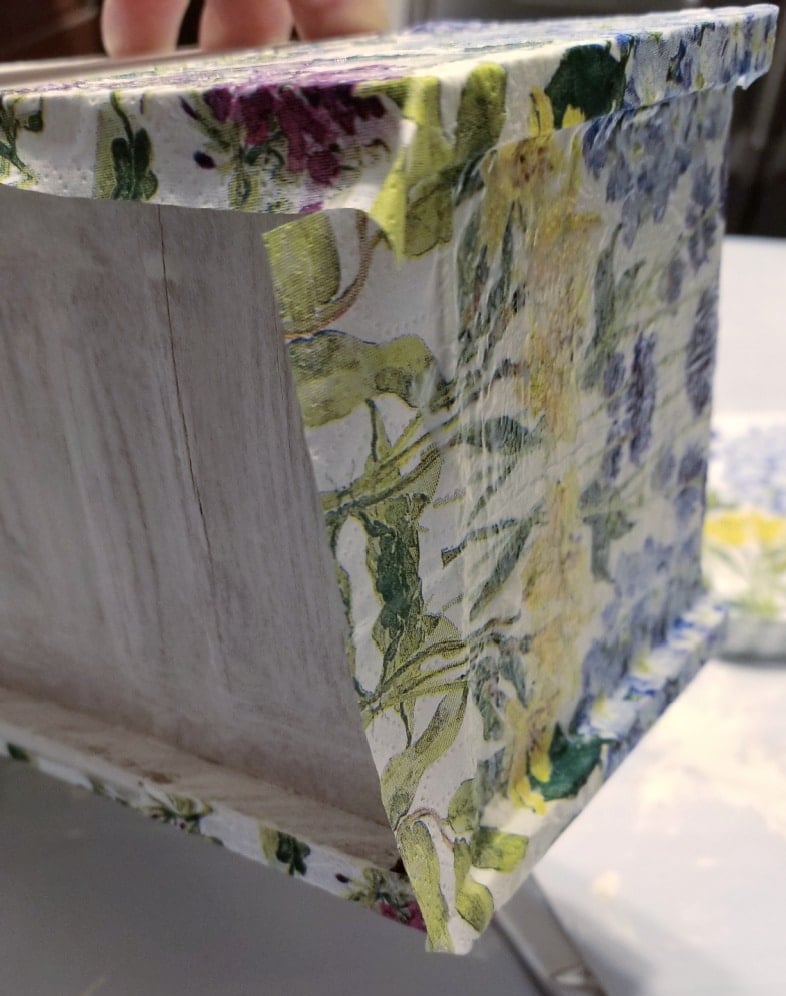 image showing wet mod podge on sewing drawer