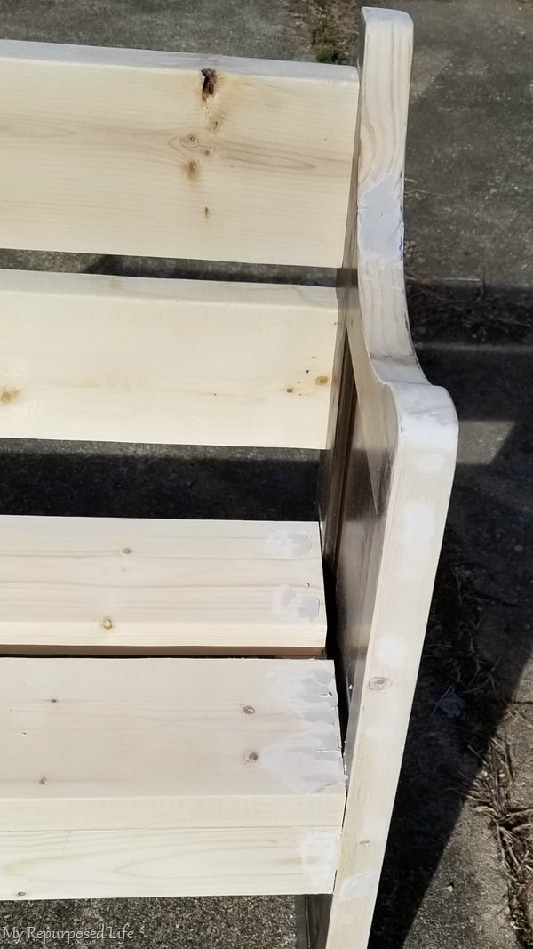 patch flaws on bench made from a door