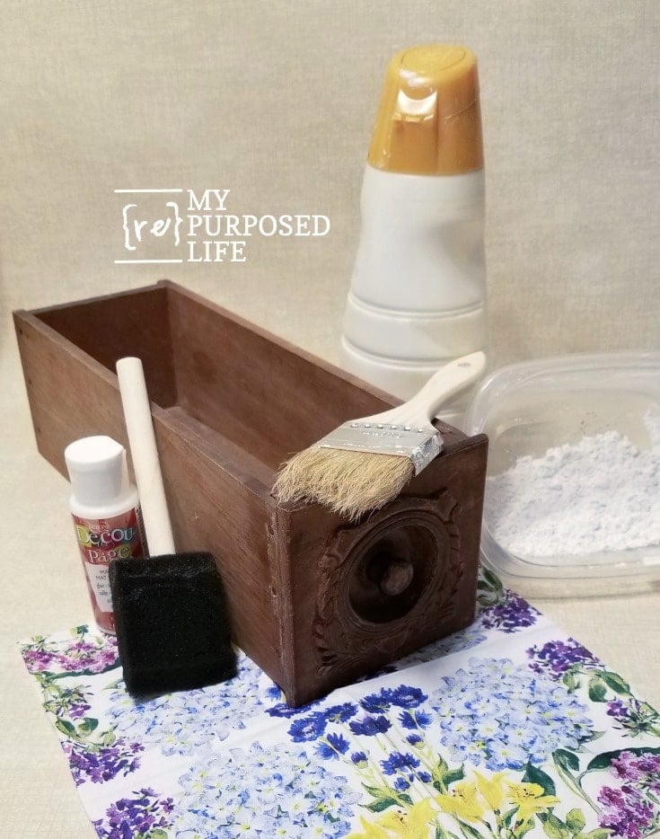 project before-mod podge-paint-paintbrush-foam brush-plaster of paris